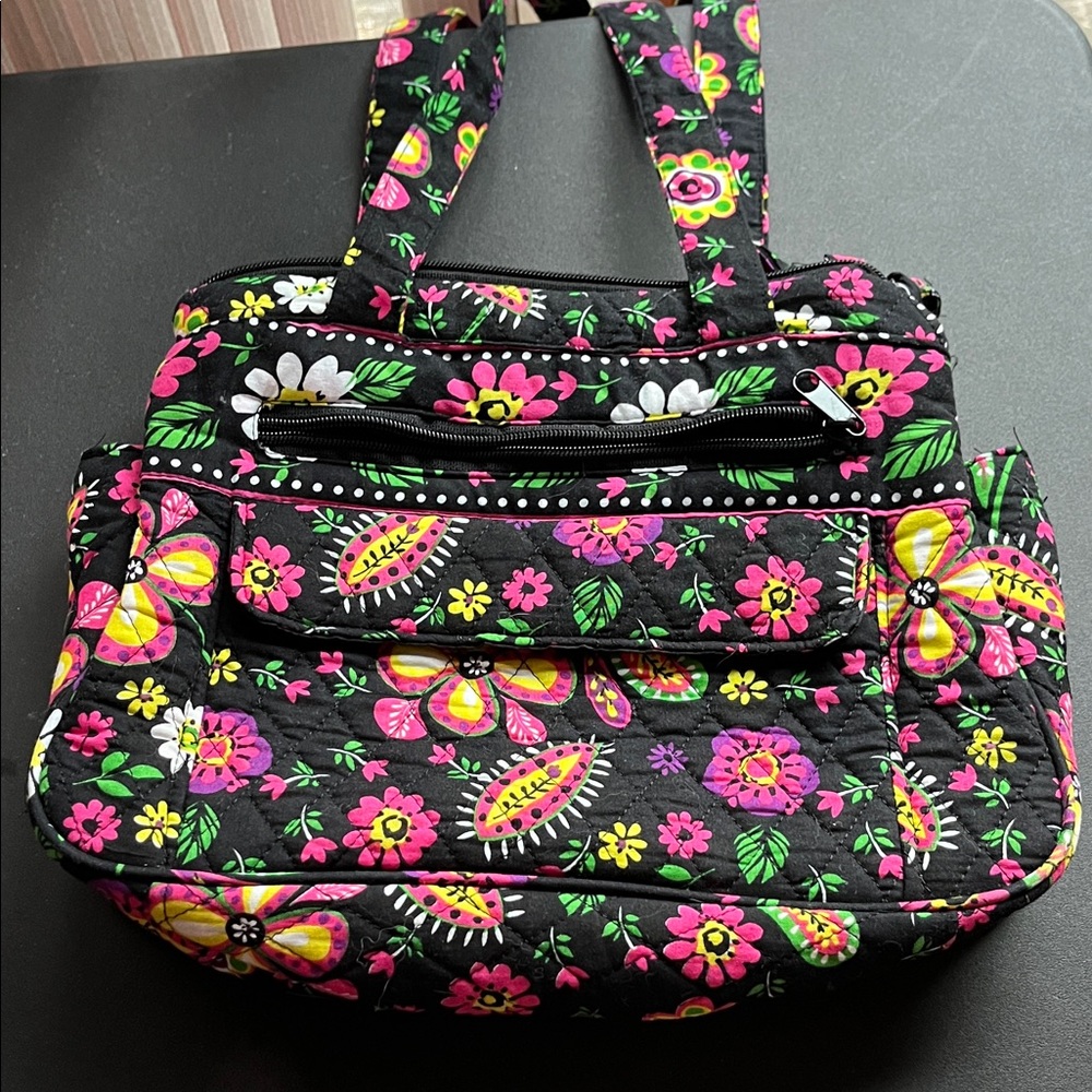 Floral Black Quilted Women's Bag